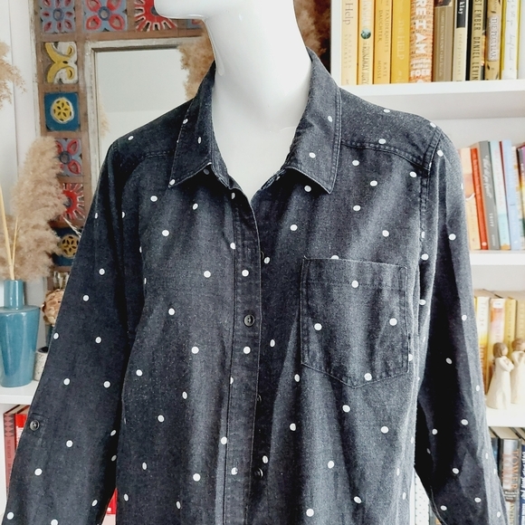 Torrid Taylor - Charcoal Grey Polka Dot Button Front Relaxed Fit Shirt P1235 - Picture 3 of 10